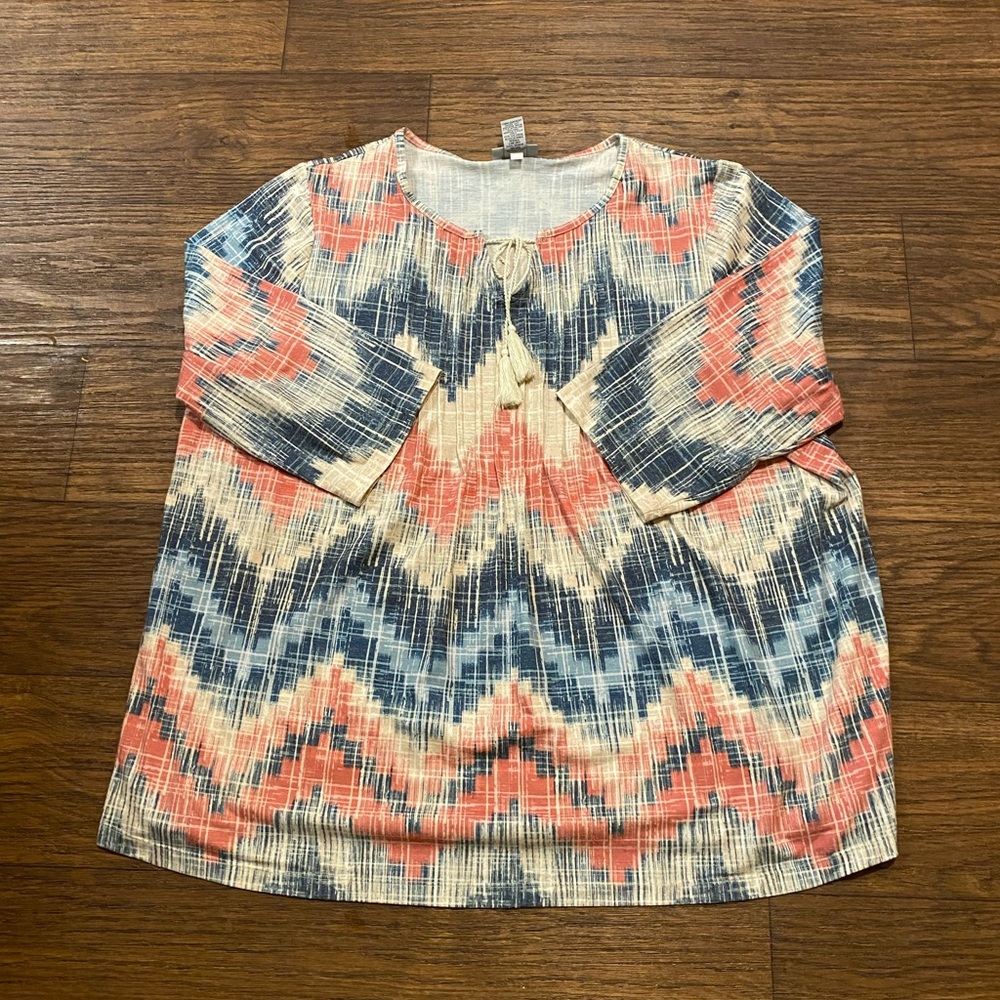 Catherines Coral‎ and Blue Chevron Blouse boho festival